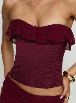 Holliann Strapless Frill Corset Top Wine