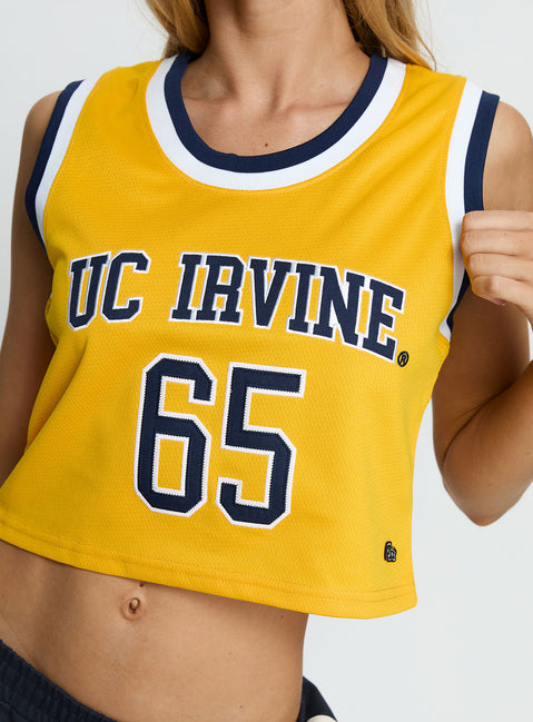 UC Irvine Cropped Basketball Jersey Tank Yellow