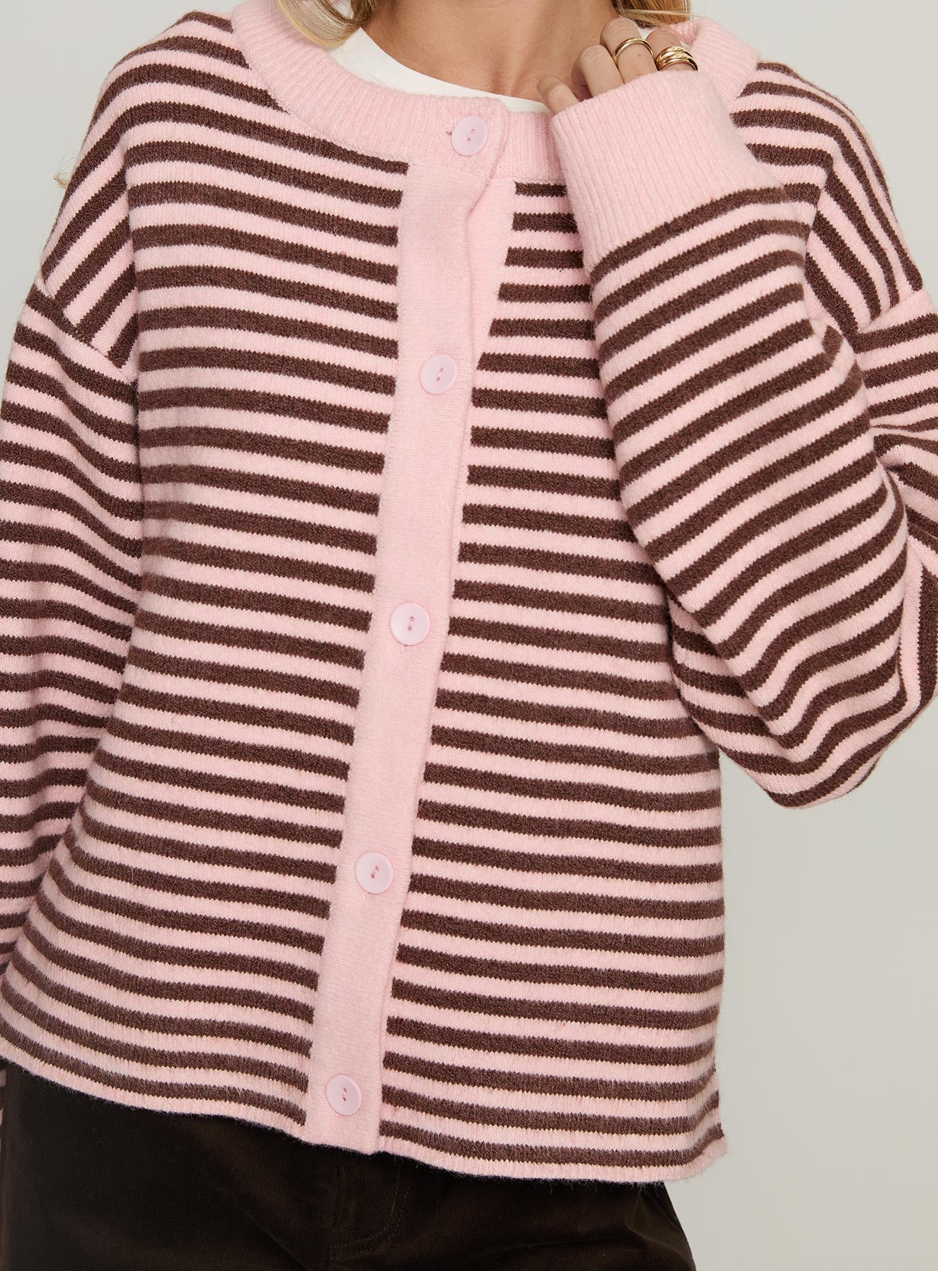 Darnelle Button Up Knit Cardigan Pink Stripe | Princess Polly