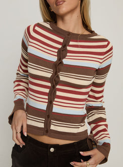 front view of model wearing Princess Polly Milda Knit Cardigan Multi Stripe 
