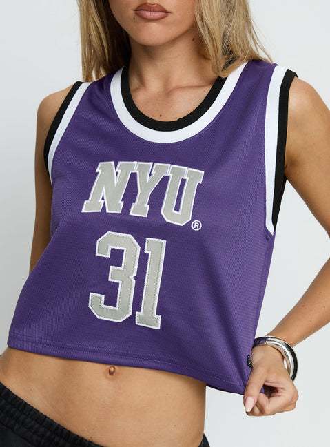 NYU Cropped Basketball Jersey Tank Violet