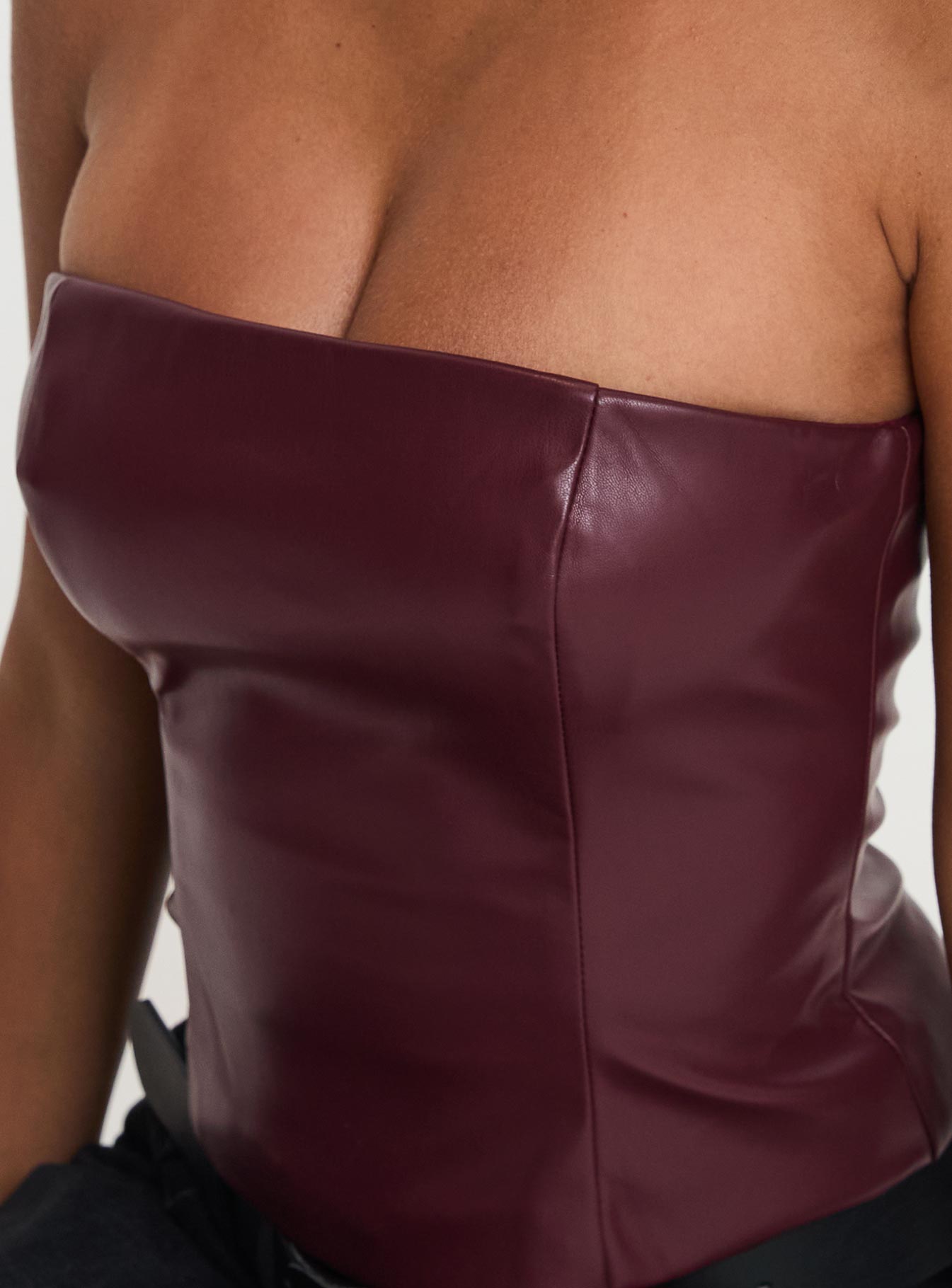 Oaklee Strapless Faux Leather Top Burgundy | Princess Polly Oaklee Strapless Faux Leather Top Burgundy | Princess Polly