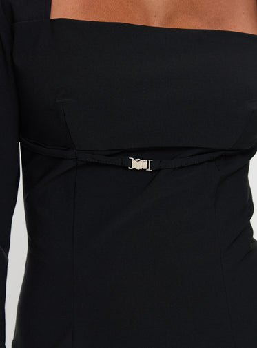 Flounce Long Sleeve Top Black