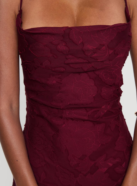 Celena Maxi Dress Burgundy Burnout Petite | Princess Polly Celena Maxi Dress Burgundy Burnout Petite | Princess Polly