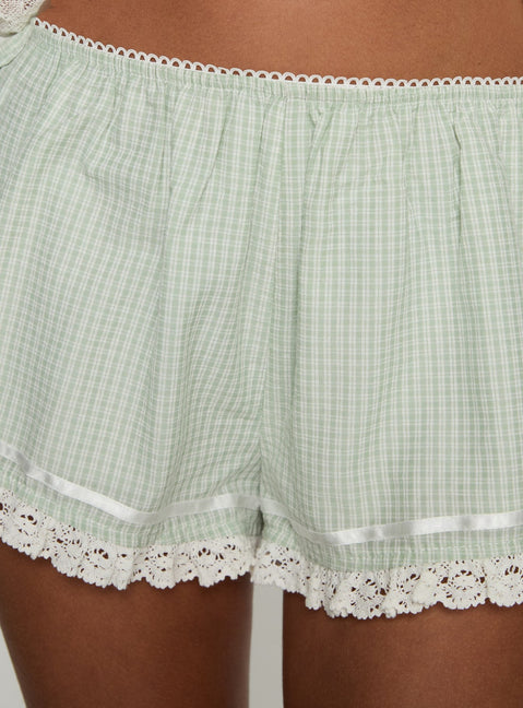 Rhubarb Lace Shorts Green Check
