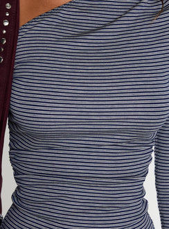 product Princess Polly Beller Long Sleeve Top Navy Stripe Full Sleeves Asymmetric Neckline 