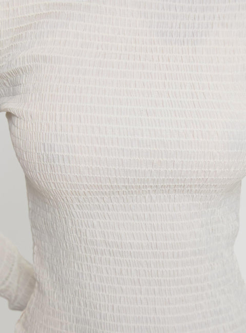 product Princess Polly Murphey Ruched Long Sleeve Top Cream Full Sleeves Boat Neck 