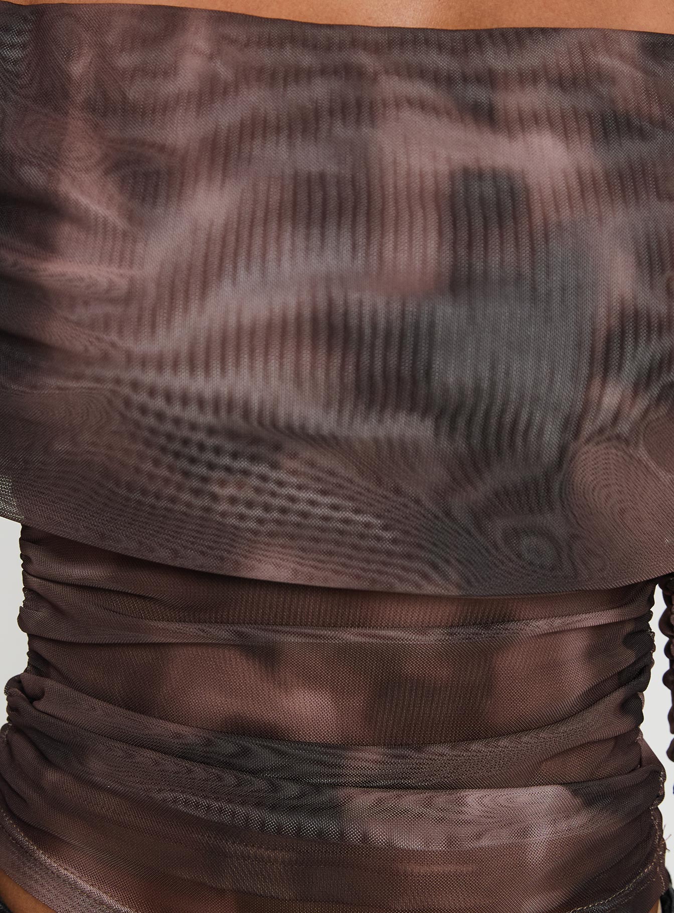 back view of model wearing Princess Polly Good Taste Off Shoulder Long Sleeve Top Multi Full Sleeves straight 