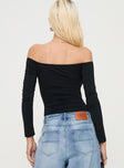 back view of model wearing Princess Polly Bleue Long Sleeve Bodysuit Black Full Sleeves 