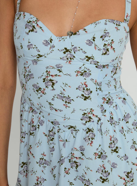 product Princess Polly Izebella Maxi Dress Blue Floral Sweetheart Neckline 