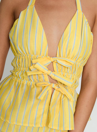Delicacy Tie Detail Top Yellow Stripe