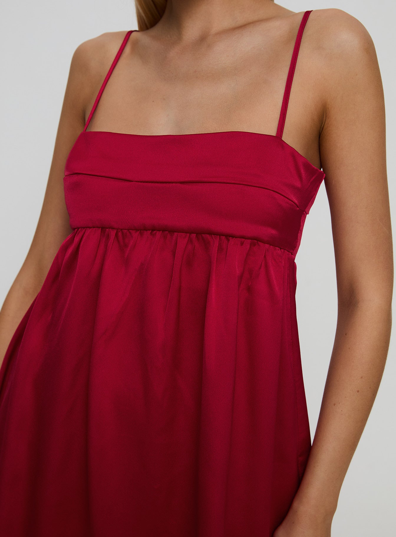 back view of model wearing Princess Polly Ortega Mini Dress Red Square Neck 