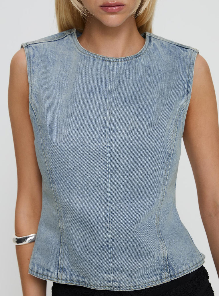 Countryside Perfection Medium Wash Denim Half Sleeve Top - 2 Colors