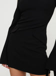 back view of model wearing Princess Polly Carters Long Sleeve Mini Dress Black High Neck 