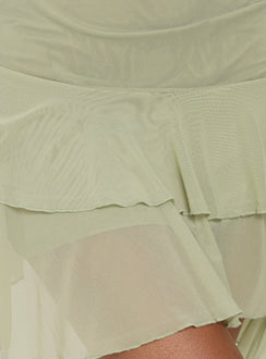 Family Ties Ruched One Shoulder Mini Dress Green