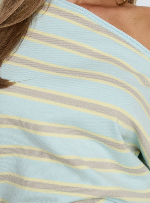 Zinia Off Shoulder Knit Sweater Grey / Blue Stripe