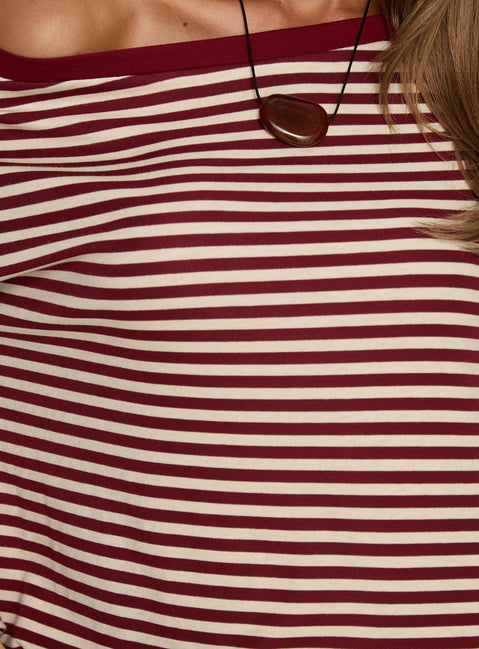 product Princess Polly Ralyssa Off Shoulder Long Sleeve Top Red Stripe Longline Jumpers 