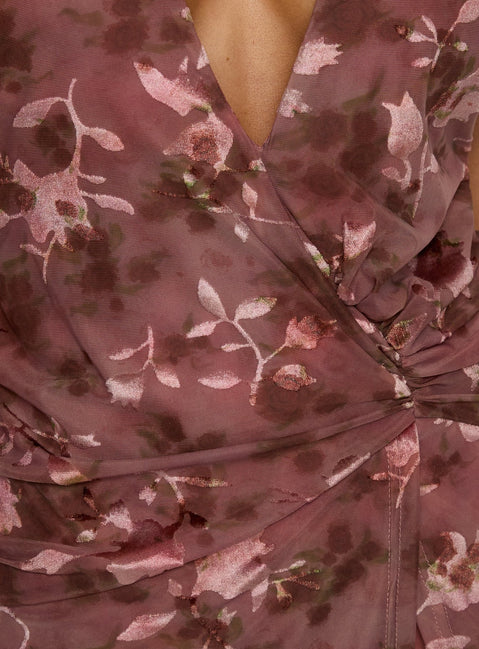 Reilley Plunge Neck Playsuit Mauve Floral