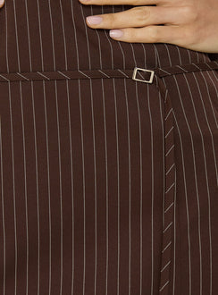 Mikena Strapless Belt Mini Dress Brown Pinstripe