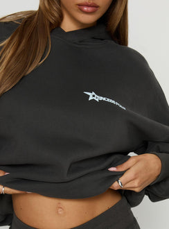 back view of model wearing Princess Polly Princess Polly Stargirl Hoodie Charcoal Longline Jumpers 