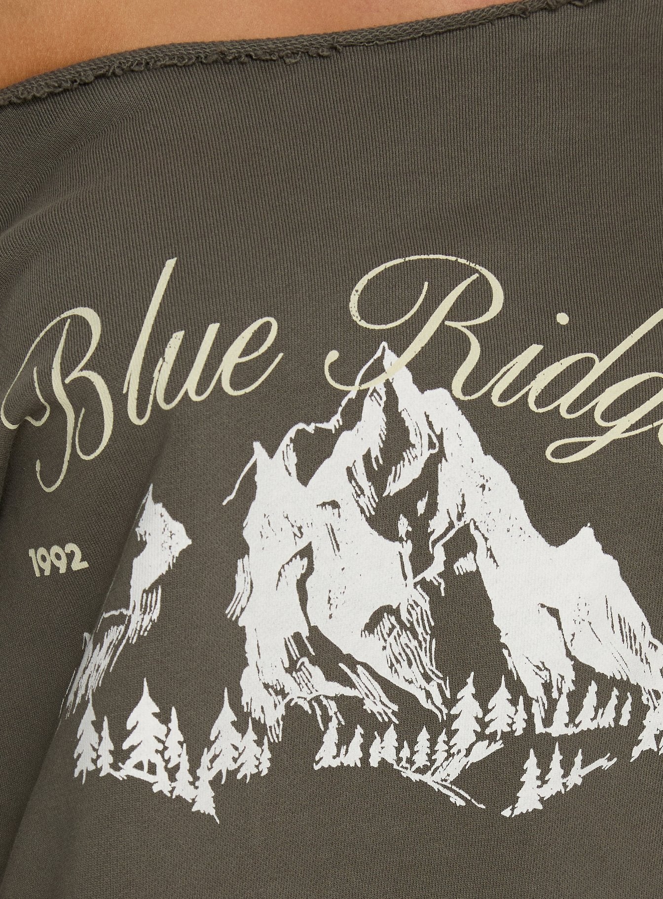 product Princess Polly Blue Ridge Mountains Off Shoulder Graphic Sweater Grey 