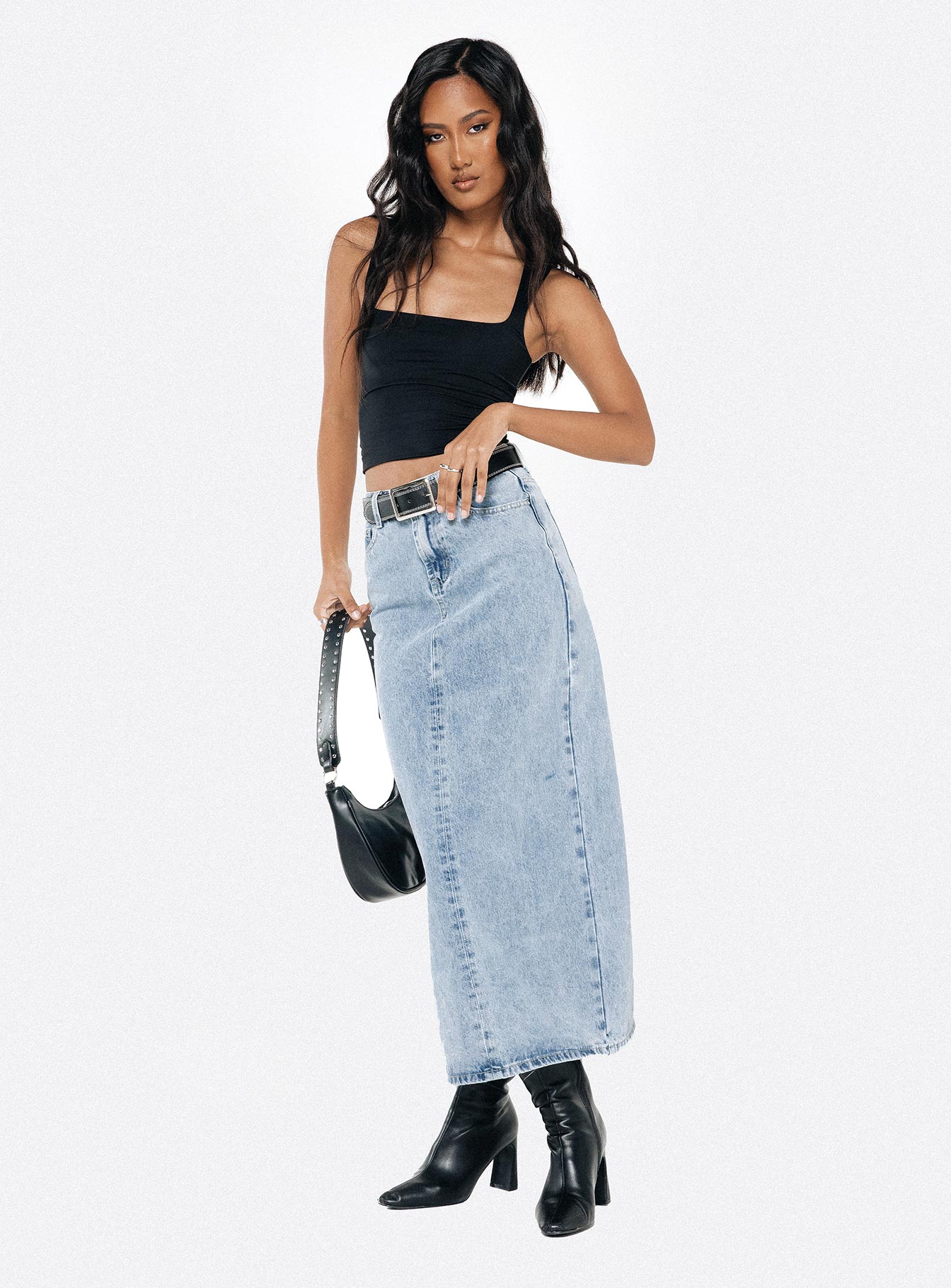 Denim midi skirt with split hotsell