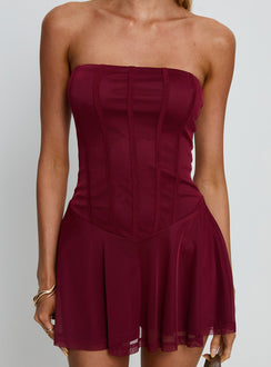 Kristyna Strapless Playsuit Burgundy