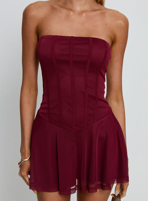 Kristyna Strapless Playsuit Burgundy