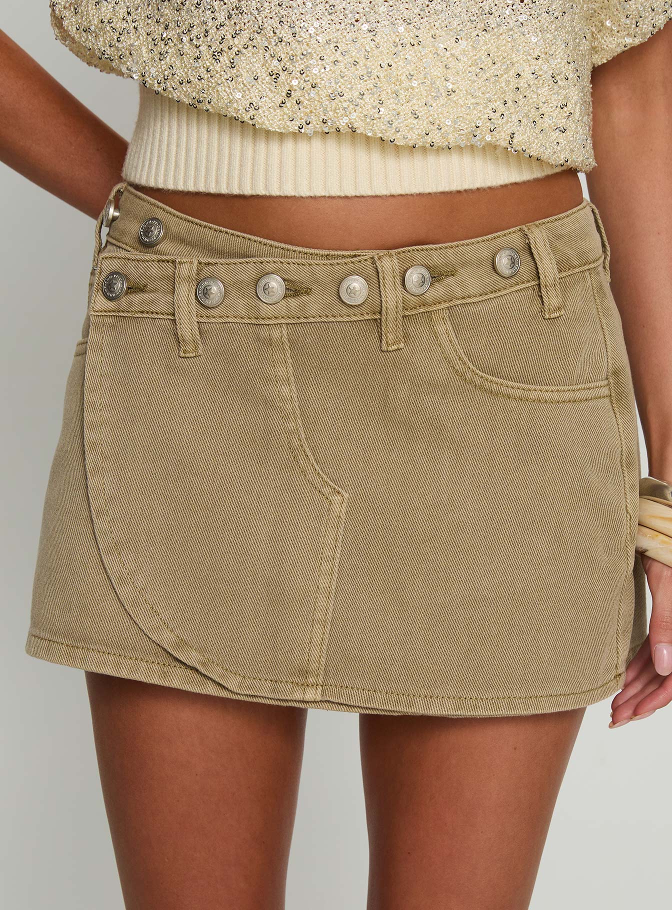 Katlynne Button Detail Mini Skirt Washed Beige | Princess Polly