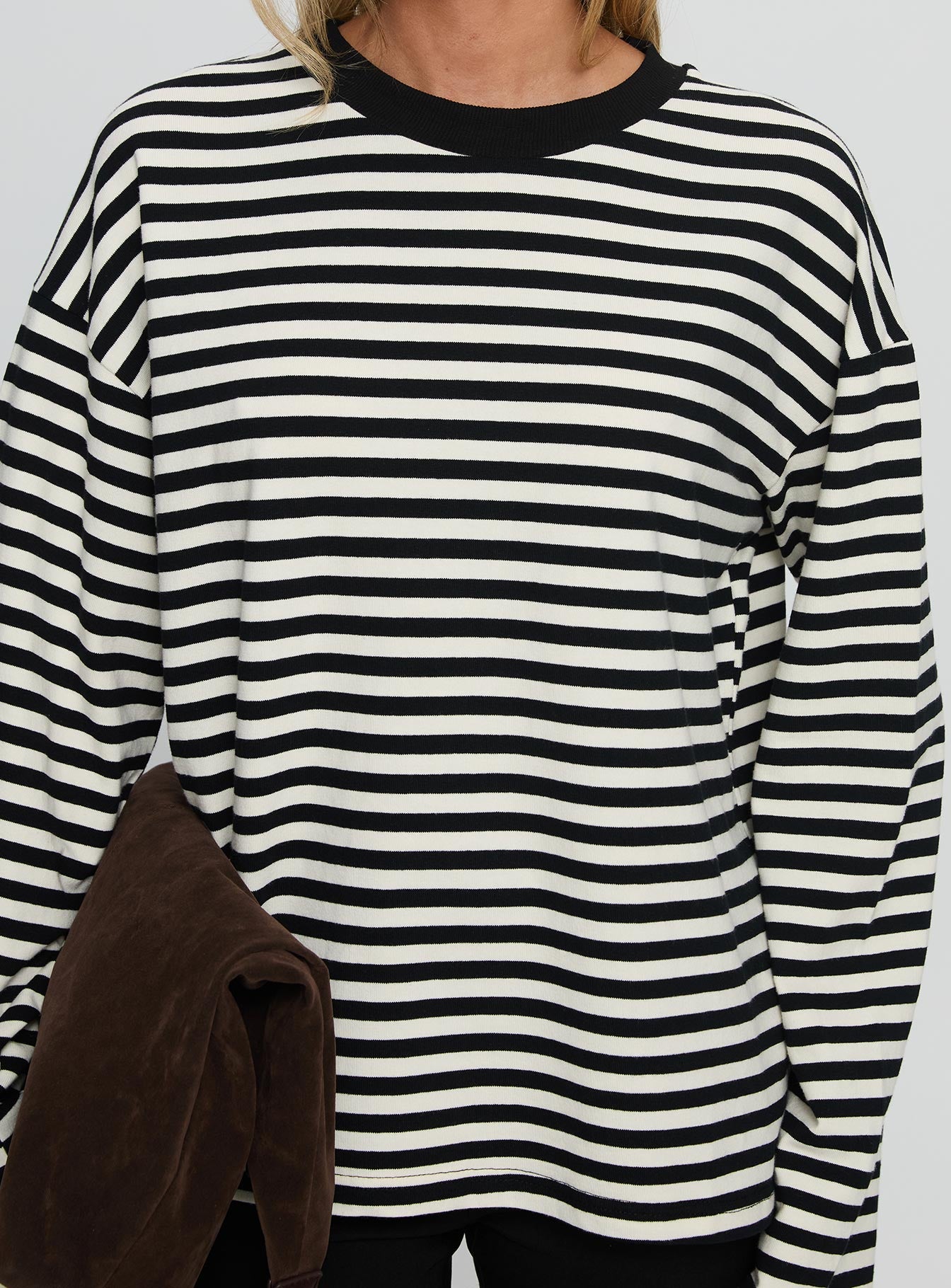 Settle Down Long Sleeve Top Black / White Stripe | Princess Polly