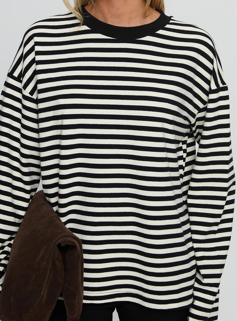 Settle Down Long Sleeve Top Black / White Stripe