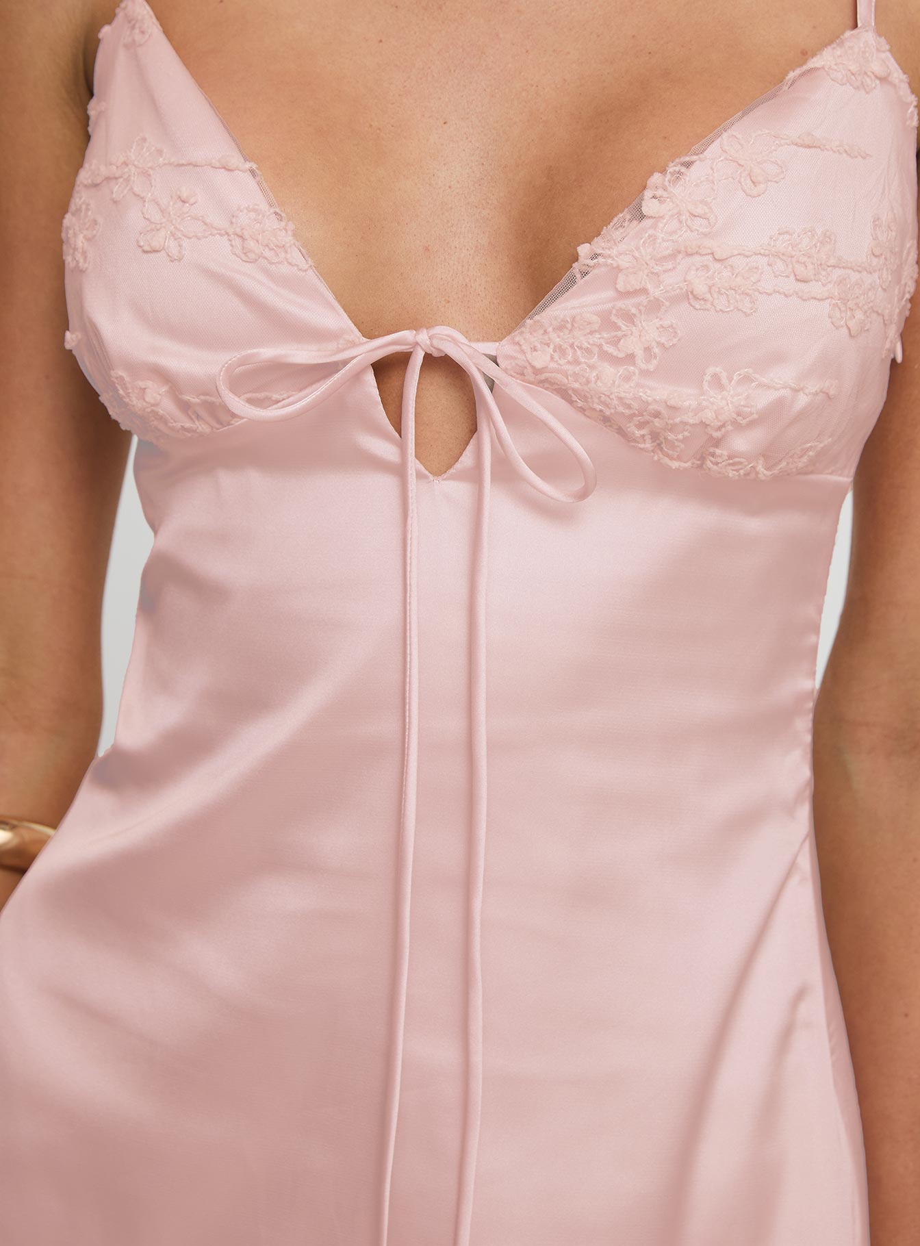 back view of model wearing Princess Polly Karrey Mini Dress Blush Plunger 