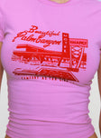 Front view of model wearing  front Princess Polly Short Sleeves Crew Neck  Palm Canyon Tee Pink