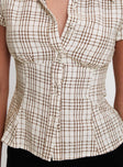 Cottesloe Blouse Top Brown Check