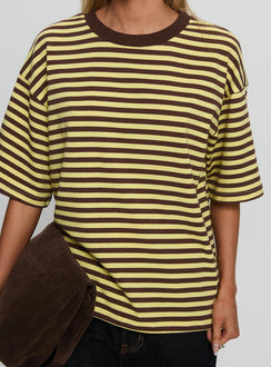 Settle Down Short Sleeve Top Yellow / Brown Stripe