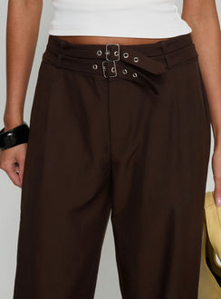 back view of model wearing Princess Polly Wylma Belt Detail Tailored Pants Chocolate High Rise Pants 