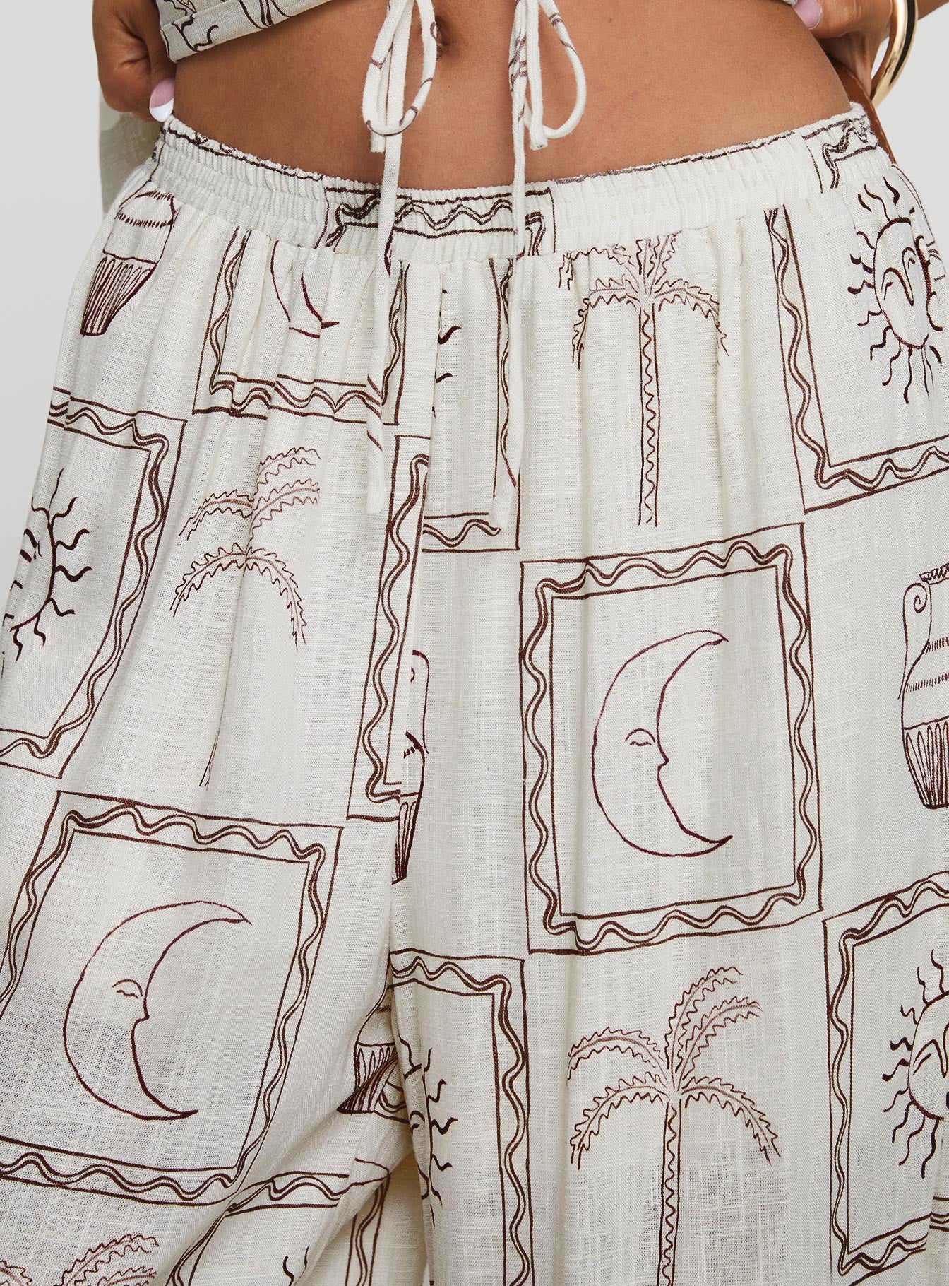 product Princess Polly Sun Dream Pants Cream / Multi High Waisted Pants 