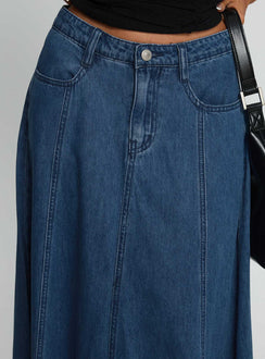 product Princess Polly Charleigh Soft Pleat Denim Maxi Skirt Mid Blue Wash Maxi 