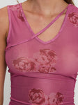 Top Mesh material, floral print, v neckline, sheer Good stretch, unlined  Princess Polly Lower Impact 