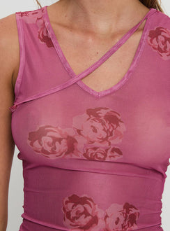 back view of model wearing Princess Polly Dangelio Mesh Top Pink Sleeveless V-Neck 