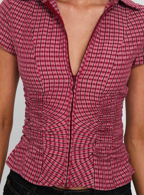 Meryn Ruched Top Red Check