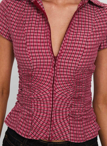Meryn Ruched Top Red Check