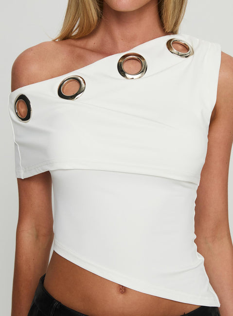 Noteworthy Eyelet Detail Off Shoulder Top White