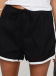 back view of model wearing Princess Polly Tyrah Shorts Black High Waisted Shorts 