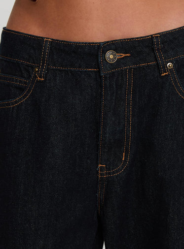 Top Model Low Rise Straight Leg Cuffed Jean Dark Denim