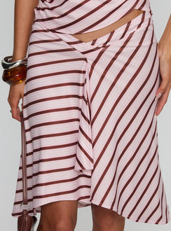   side view of model wearing Princess Polly Esmeray Midi Skirt Pink Stripe 