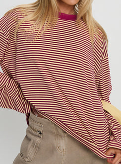 Settle Down Long Sleeve Top Lemon / Burgundy Stripe