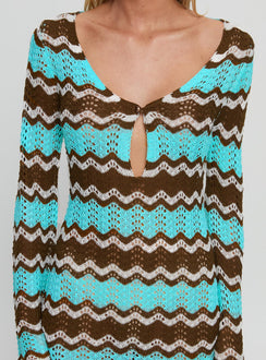 Suka Long Sleeve Knit Mini Dress Brown / Blue
