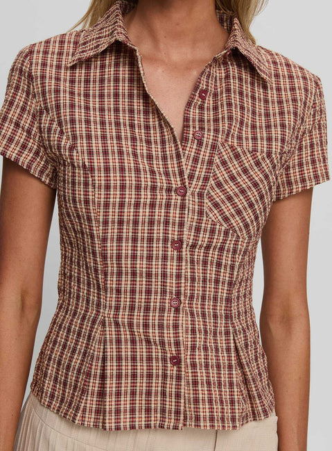 Alma Mater Top Red Check