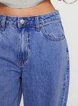 back view of model wearing Princess Polly Lorinzo Low Rise Jeans Electric Blue Mid Rise 